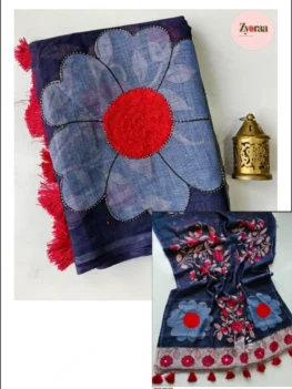 Linen Cotton Saree Blue