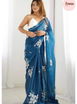 Soft Jimmi Choo Saree Blue with Rich Pallu