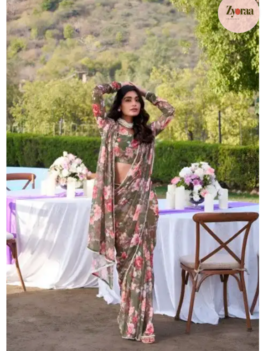 Gami Floral Printed Soft Georgette, Ready to Wear,  One Minute Saree