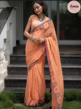 Linen Cotton Saree Rust