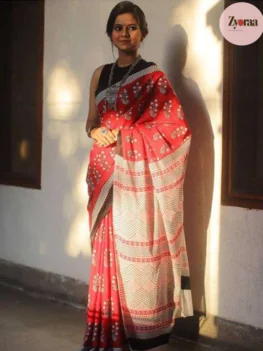 Linen Cotton Saree Red