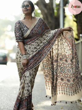 Gajji Silk Saree with Heavy Mirror Work (Cream)