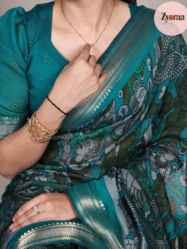 Chanderi Cotton Kalamkari Design, Green
