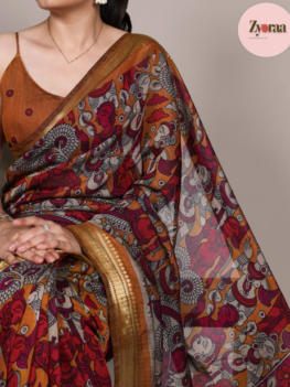Chanderi Cotton Kalamkari Design Orange